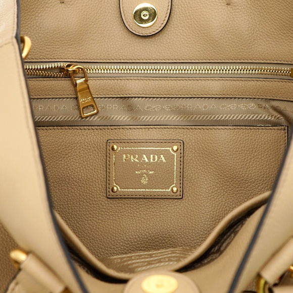 Prada Tote Large Shopping Shoulder Bag Vitello Phenix Beige Leather 1BG865 New - Picture 7 of 7